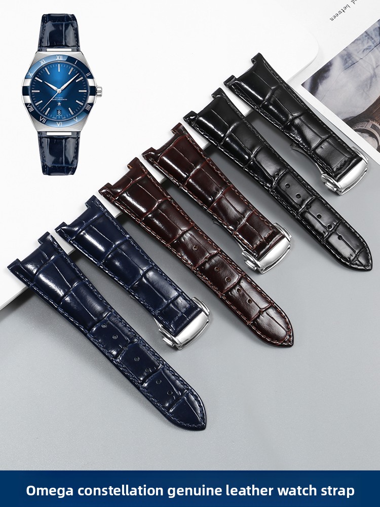 Omega Watch Constellation - Pulseira de Couro Masculina Preta e