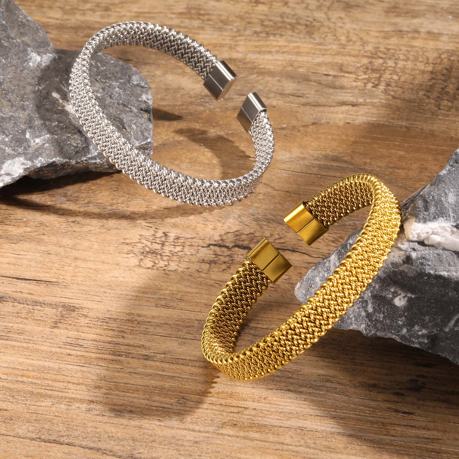 Pulseira aberta trançada elást - Mesh Strap Metal avaliação e preço